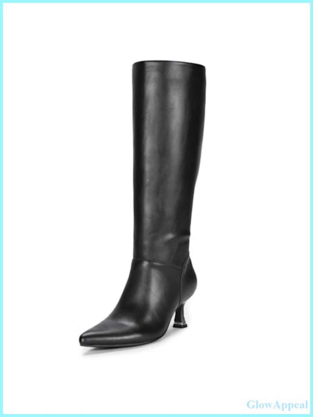 Faux Leather Pointed Toe Kitten Heel Knee High Dress Boots Side Zip